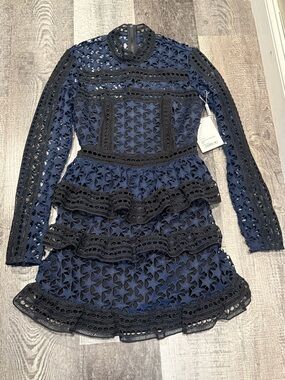 NEW Self-Portrait High Neck Star Lace Paneled Dress
